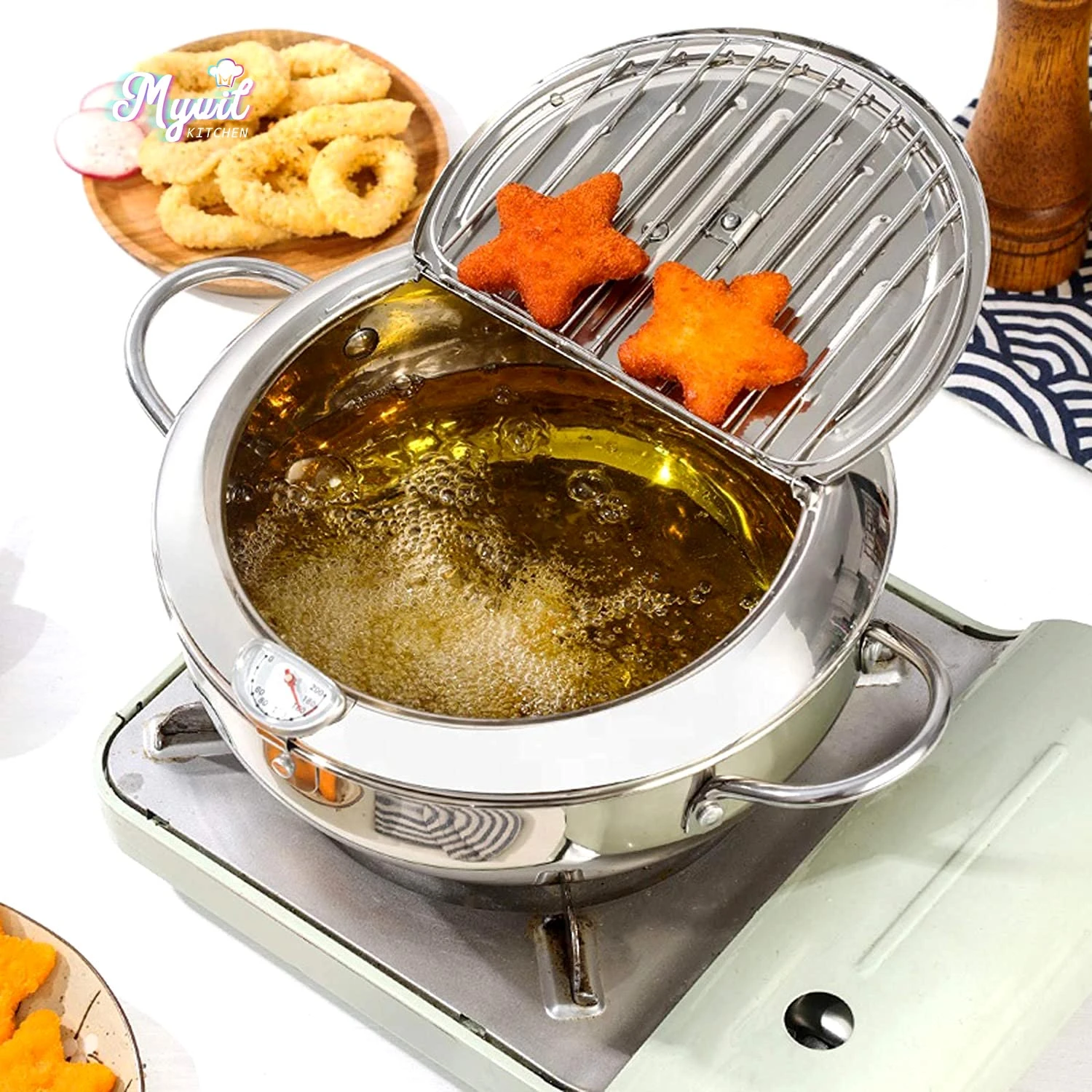 Deep Frying Pot With Thermometer&lid For Kitchen Stainless Steel Pans