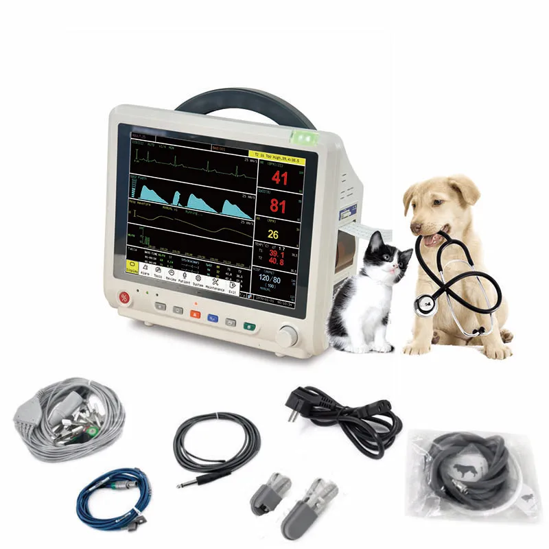 

Veterinary Patient Monitor portable ECG NIBP PR Spo2 Temp Resp 6 Parameter LED display Vet cat dog Animal patient monitor