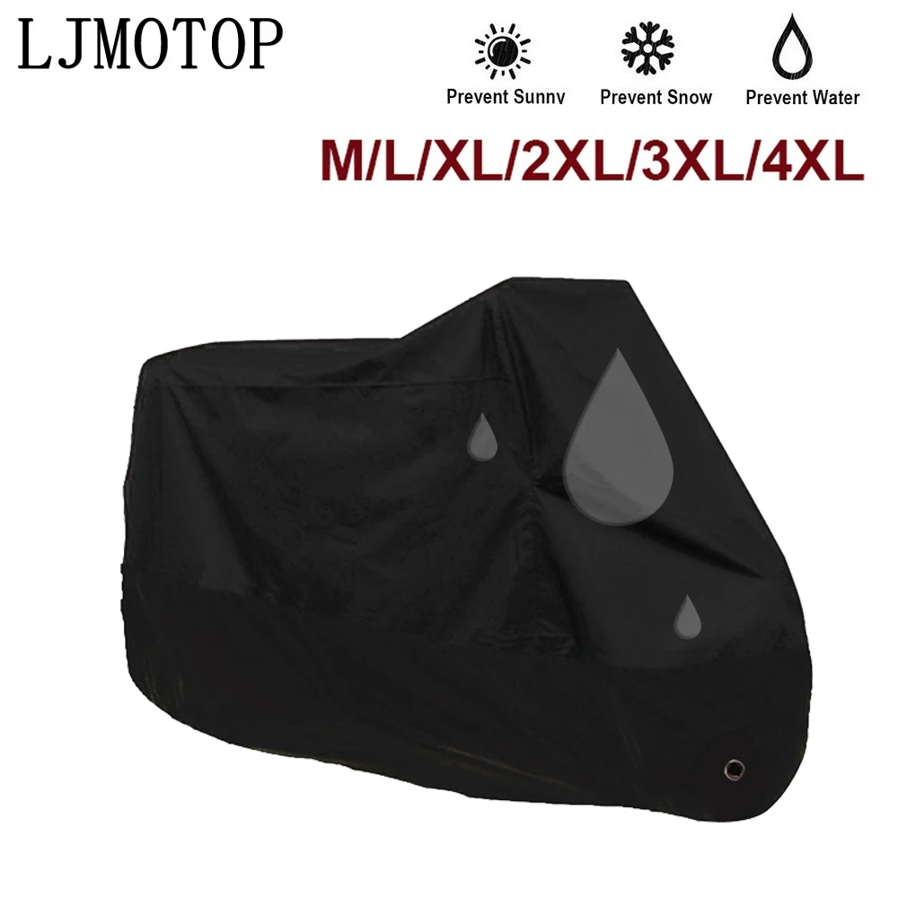 Ljmotop Pure Black Motorcycle Cover Universal Outdoor Protector For