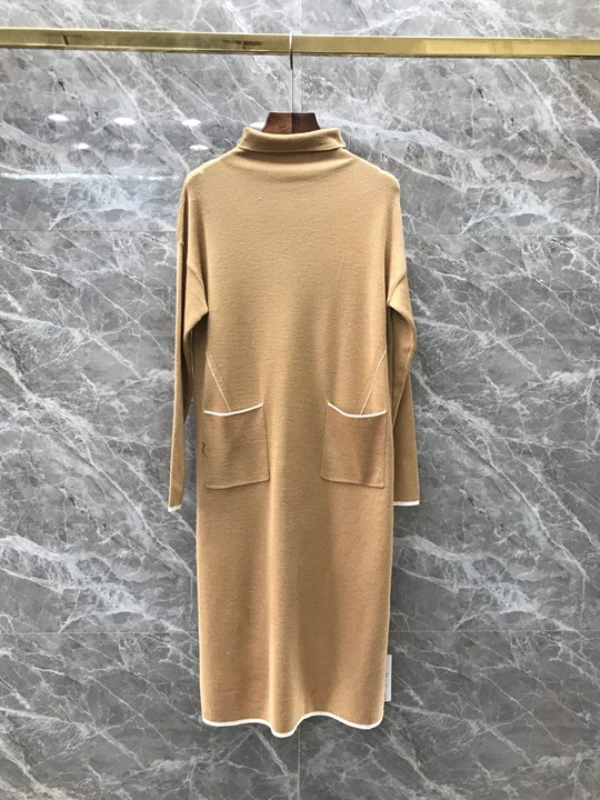 Early autumn new women's wear neck high collar symmetrical pocket decoration long sleeve solid color dress 1005