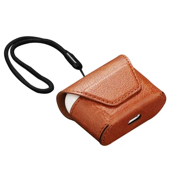 

for Pro Wireless Earphone Case Portable Genuine Leather Anti-Dirt Pretective Case with Ring Holder