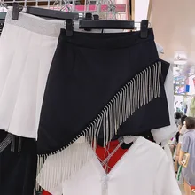Female Skirt Women Fashion Heavy Industry Tassel Chain Short Skirt Ladies High Waist Irregular Slim Wide Leg Summer Skirts