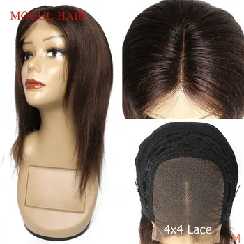 

Mogul Hair 4x4 Lace Closure Wig Cheap Human Hair Wig Brown Black Short Style 150% Density Straight Brazilian Non-Remy Hair