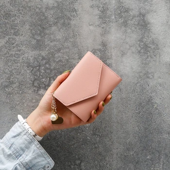 

2020 Fashion Pearl Women Wallet for Credit Cards Small Luxury Brand Leather Short Womens Wallets and Purses Carteira Feminina