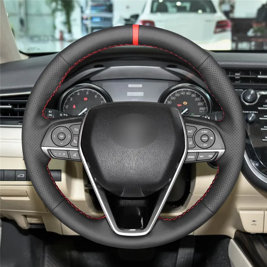 MEWANT Genuine Leather Hand Sew Car Steering Wheel Cover for Toyota Camry- Avalon Corolla- RAV4 - Название цвета: style-01