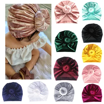 

Knot Round Ball Newborn Caps Cotton Blend Turban Girls Stretchy Beanie Hat Baby Kids Hair Accessories New Hijab Turban