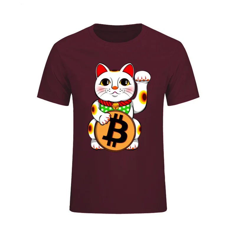 Men's cat Bitcoin Lucky Maneki Neko T-Shirt Cotton Plus Size kit Tee Short Sleeve T Shirt Male Camiseta Tshirt toilet train 2020 | Мужская