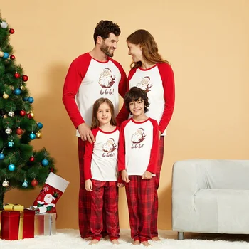 

2020 Winter Christmas Family Look Pajamas Set Clothes Mommy And Me Dad Son Long Sleeve Tshirt+Plaid Pants Sleepwear Outfits BabY