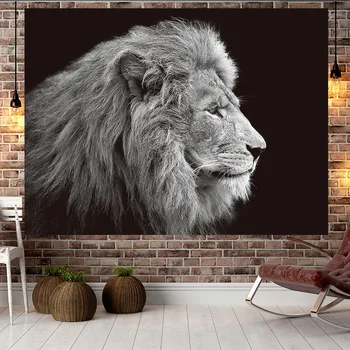 

Black animal lion decorative tapestry wall hanging background cloth Christmas psychedelic wall carpet camping tent travel mattre