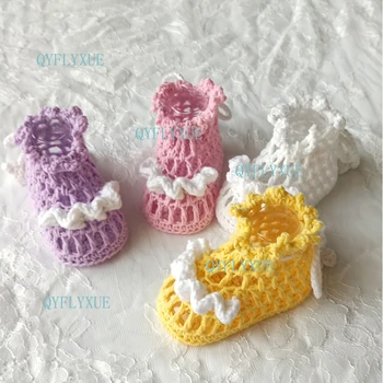 

QYFLYXUE Baby woollen sandals hollow lace Princess shoes 0-12 newborn baby hand-woven soft bottom lacing