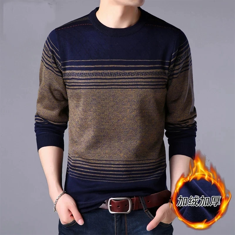 

New business men's autumn top winter trend Plush sweater men's T-shirt