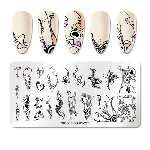 DIARY Leaves Nail Stamping Plates Abstract Flower Line Dot Point Image Stamp Templates Printing Stencil Tools