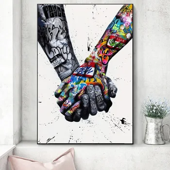 

Hand By Hand Graffiti Tattoo Poster And Prints Inspiring Street Art Painting On Canvas Wall Picture For Living Room Decoration