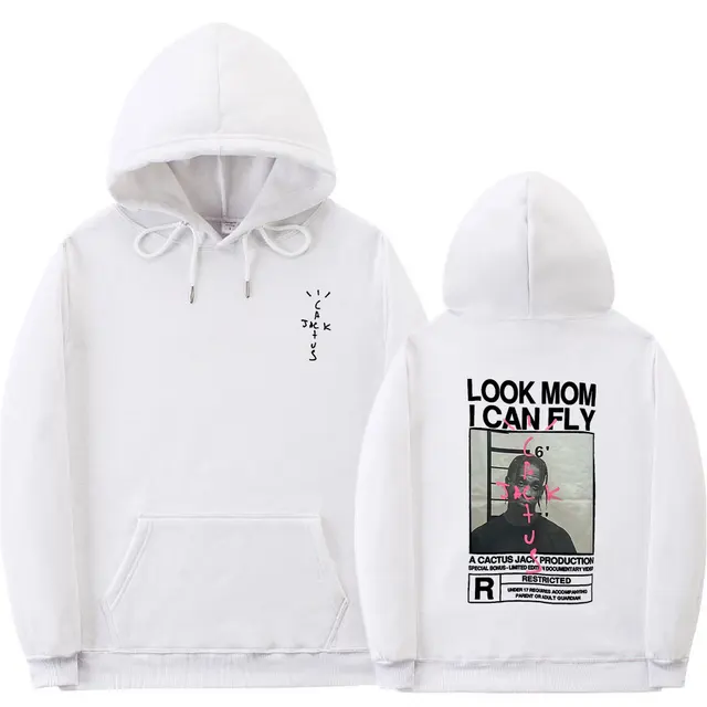 Cactus Jack Hoodie Men Women Double-sided Logo Print LOOK MOM I CAN FLY Travis Scott Hoodies Unisex Fashion Hip Hop Streetwear White