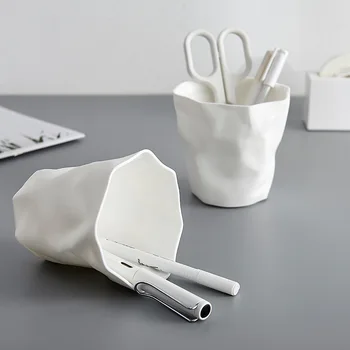 

Student Office Stationery Desktop Mini Trash Can Pen Holder Folded Irregular Shape Sundries Makeup Brush Stationery Storage