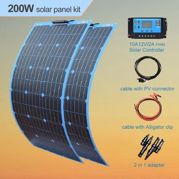 

Flexible Solar Panel 200W 12V 24v solar Controller 10A Solar System Kit complete waterproof for RV Fishing Boating Cabin Camping