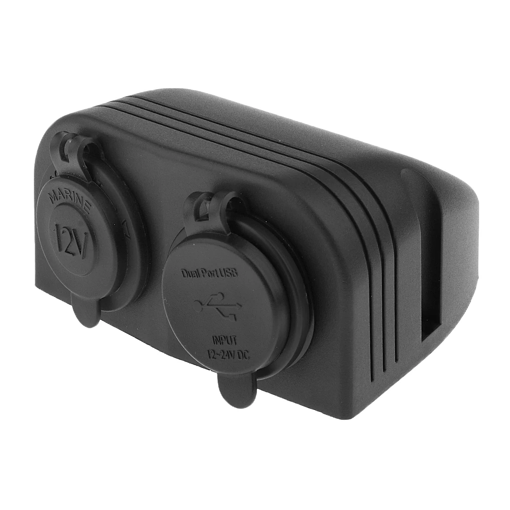 Boat Car 12V Plug Power Outlet Dual USB Charger Socket Mount Marine+wires