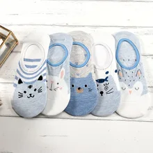 5 пар, короткие носки, милые хлопковые женские Носки с рисунком кота, кролика, медведя, повседневные женские короткие носки, забавные женские носки, PW14