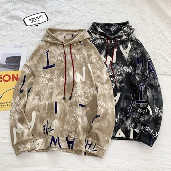 

Autumn New Hoodies Men Fashion Tie-dye Letter Printing Casual Hooded Pullover Man Streetwear Hip Hop Loose Sweatshirt Male