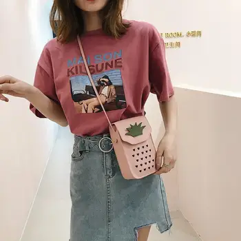 

Mini Cute Fruit Hollow Phone Bag PU Women Girls Shoulder Bags Square Crossbody Messenger Personality Fashion Small Bag