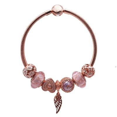 high quality 1:1 925 silver sterling pink gold angel wing charter bracelet free
