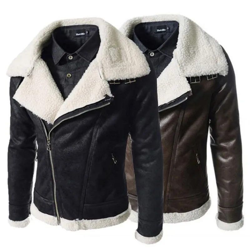 

Air Force Flight Jacket Fur Collar Faux Suede Leather Jacket Men Cashmere Black Brown Winter Warm Coat Bomber Male Pilot Coat