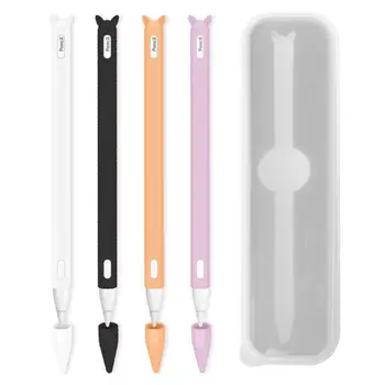 

Cute Cat Ear Anti-scroll Silicone Protective Pouch Cap Holder Nib Cover Case Skin With Storage Box For Apple Pencil 2 for iPad p