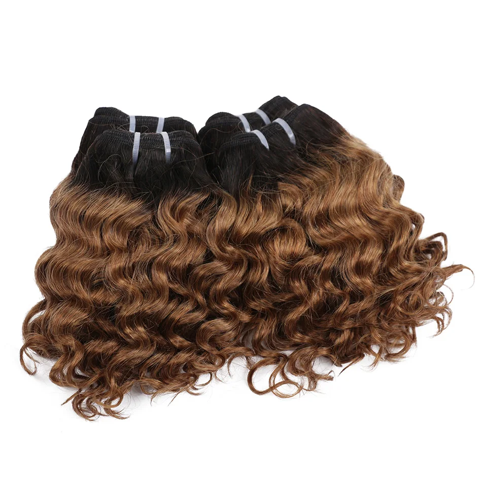 Real Beauty Deep Wave Ombre 1B/27 Remy Human Hair Bundles 50g Two Tone Honey Blonde 8&rdquo; Short Bob Style Brazilian Hair Weave
