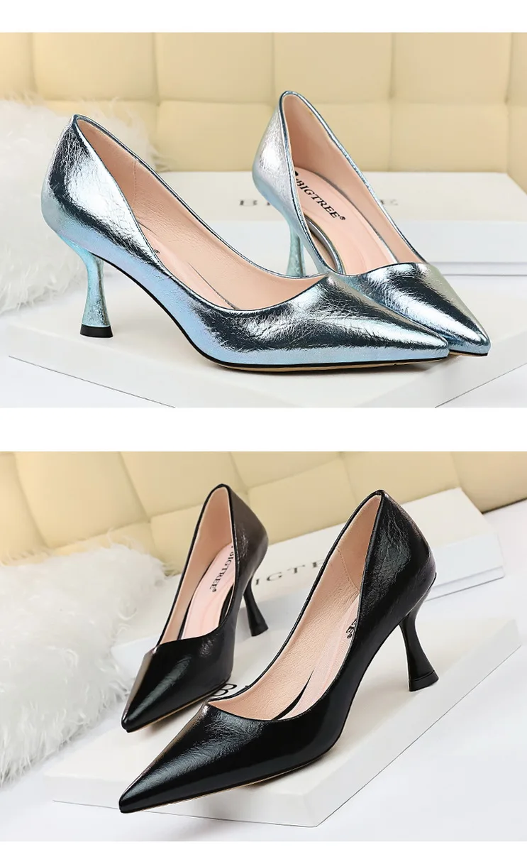 New Women Pumps High Thin Heel Metal Pointed Toe Shallow Sexy Ladies Bridal Wedding Women Shoes Gold High Heel Female Pumps