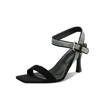 

Elegant Sandals Womens Black Red Suede Leather Thinhigh Heel Gladiator Rome Ankle Strap Sandals Shoes Woman