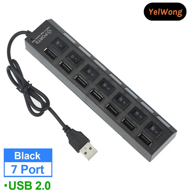 USB 2.0 HUB Multi Splitter 7 Ports Expander Multiple No Power Adapter Hub with Independent Switch For PC&ampLaptop | Компьютеры и офис