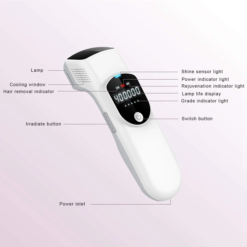 Hair Removal System 400,000 Flashes Skin Facial Body Permanent Hair Remover Device with LED Screen EU Plug