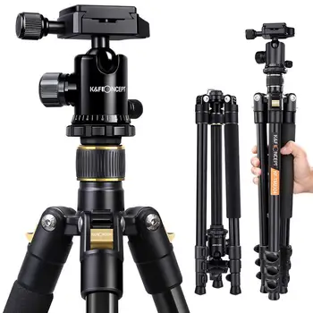 K&F Concept Camera Tripod Lightweight Compact Aluminum Tripod 62'' with 360 Panorama Ball Head Quick Release Plate For DSLR SLR 21mm ultra slim metal panoramic panorama head quick release plate for arca swiss rrs kirk sunwayfoto camera tripod ball head