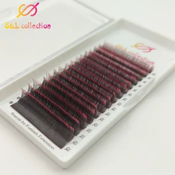

16rows Ombre Purple Red+black Color Eyelash Extension Individual Synthetic Mink Gradient Color EyeLashes False Lash