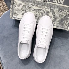 DONNIN 2021 New White Flat Common Casual Sneaker for Women Luxury Brand Genuine Leather Lace up Classic Female Running Shoes