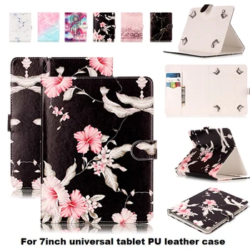 

Universal 7 Inch Tablet Case Cover, Luxury Flower Gradient Marble PU Leather Folding E-Books Cases Stand Card Slot Shockproof