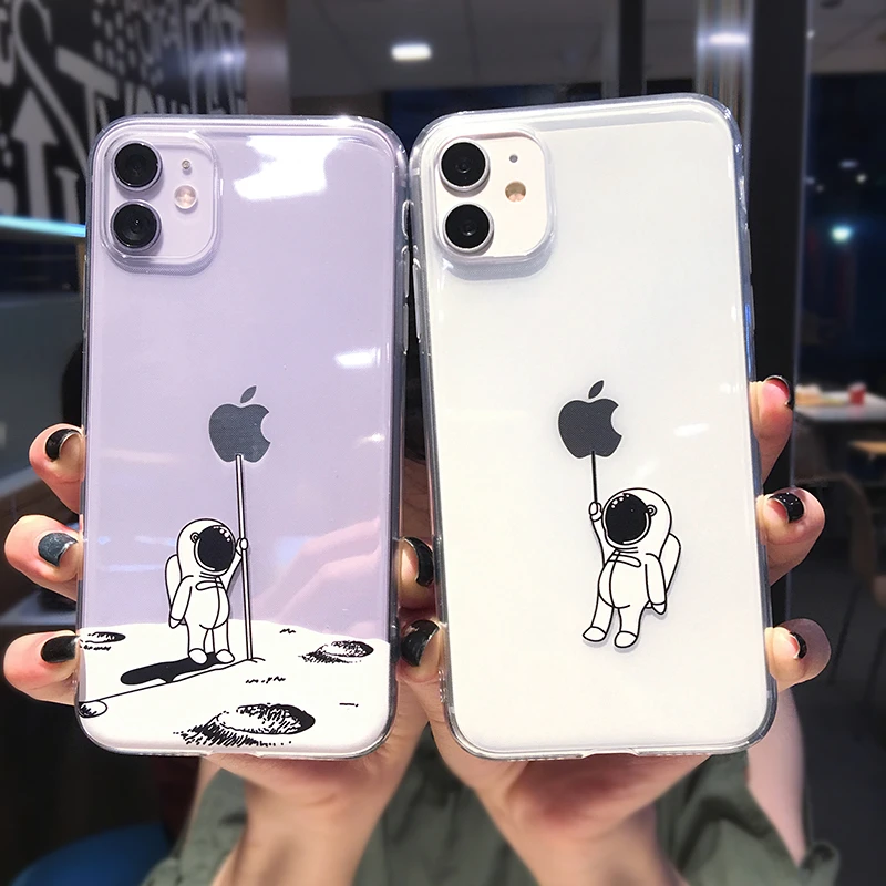 Cute Cartoon Astronaut Moon Transparent Phone Case For Iphone 11 Pro Max X Xs Xr 12 Mini 7 8 Plus 6s Funny Clear Soft Tpu Cover Phone Case Covers Aliexpress