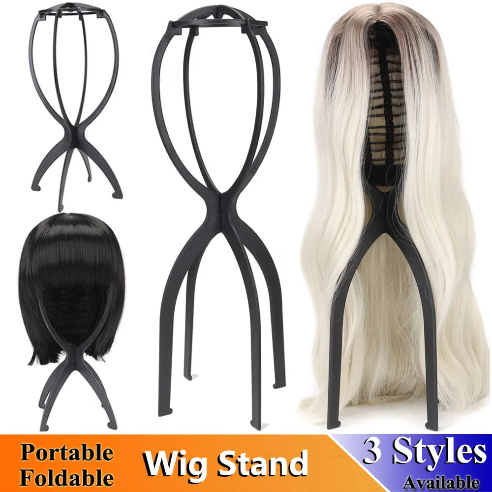 Pack of 6 Wig Stands, Movable, Portable, Folds, Plastic, Black, 36