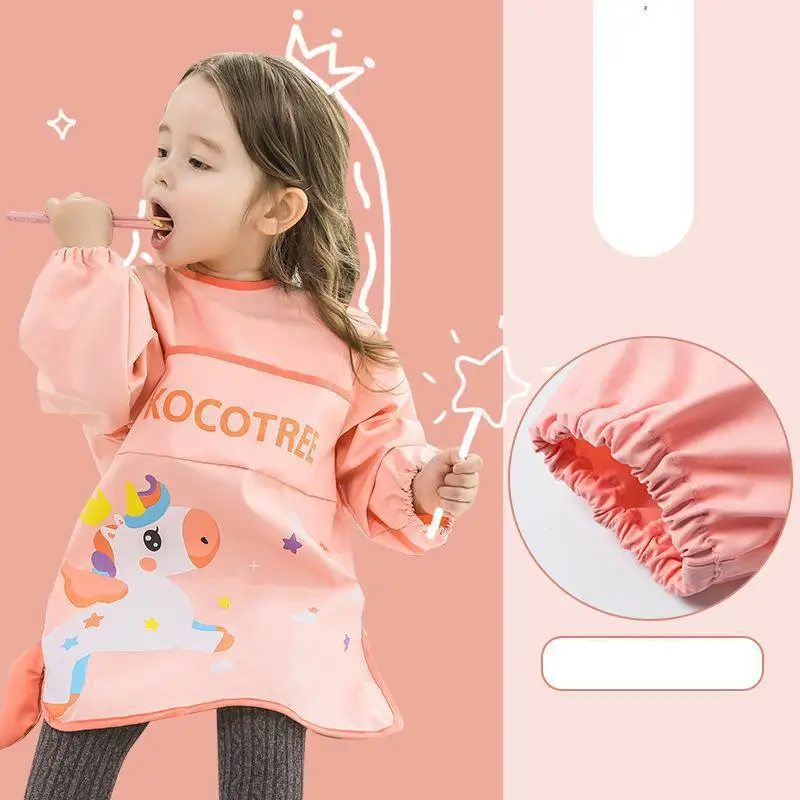 New Cute Unicorn Baby Bibs Waterproof Anti-wear Infant Eating Bib With Pocket Children Drawing Long Sleeve Apron Kids Burp Cloth | Детская