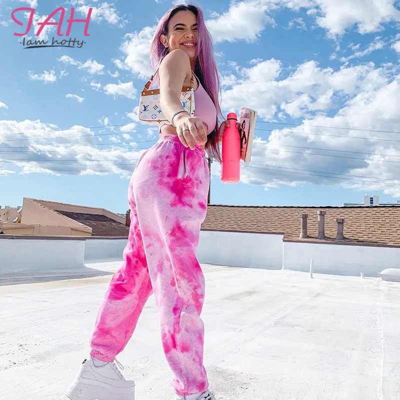 IAMHOTTY Pink Tie Dye Print Joggers Women Sweatpants Cargo Pants Casual Loose Elastic High Waist Harem Pants Female Hip Hop IAMHOTTY Pink Tie Dye Print Joggers Women Sweatpants Cargo Pants Casual Loose Elastic High Waist Harem Pants Female Hip Hop