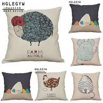 

Animal Sheep Horse Chicken Cotton Linen Pillowcase for Home Office Sofa Seat Decor Textile Throw Printed Pillow Cover
