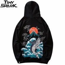 Мужская толстовка с капюшоном в стиле хип-хоп, уличная одежда Харадзюку, толстовка с принтом японского вулкана и Кита, пуловер, хлопковая толстовка, осень