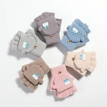 Мультяшные перчатки для детей возрастом от 3 до 6 лет, зимние детские рукавицы с Откидывающейся Крышкой и полупальцами, детские осенние ветрозащитные теплые милые перчатки для мальчиков и девочек