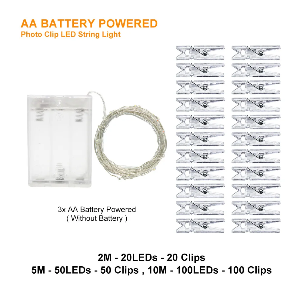 1 м 2 м 5 м 10 м фото клип светодиодный гирлянда Рождественские фонари USB/батарея для гирлянды для вечеринки свадьбы Рождества Рождественские украшения