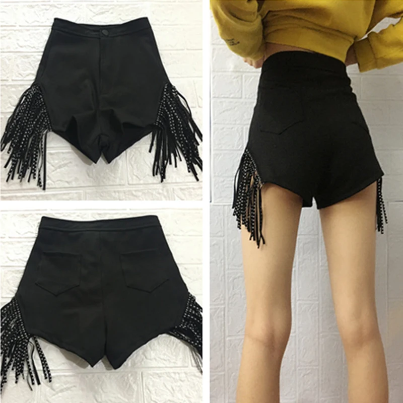 New Pole Dance Clothing Black Shorts Rhinestone Fringes Pants Nightclub Stage Female GOGO Costume Jazz VDB2206 |