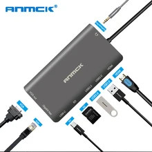 Anmck USB C концентратор USB к Мульти USB 3,0 HDMI VGA RJ45 Thunderbolt 3 OTG адаптер USB разветвитель для MacBook Pro Air Dock type C концентратор