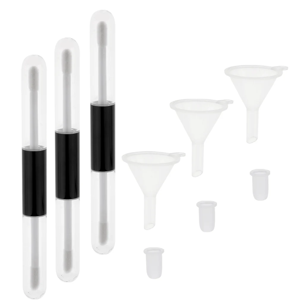 Double Head Plastic 4ml Empty Refill Clear Lip Gloss Tube Bottle Black Cap Container with Funnels , Rubber Inserts, Pack of 3 Double Head Plastic 4ml Empty Refill Clear Lip Gloss Tube Bottle Black Cap Container with Funnels , Rubber Inserts, Pack of 3