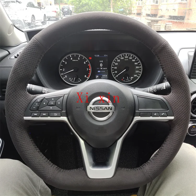 

Для Nissan 2021 Bluebird Sylphy QASHQAI TIIDA X-TRAIL TEANA индивидуальный черный замшевый специальный чехол рулевого колеса ручной работы