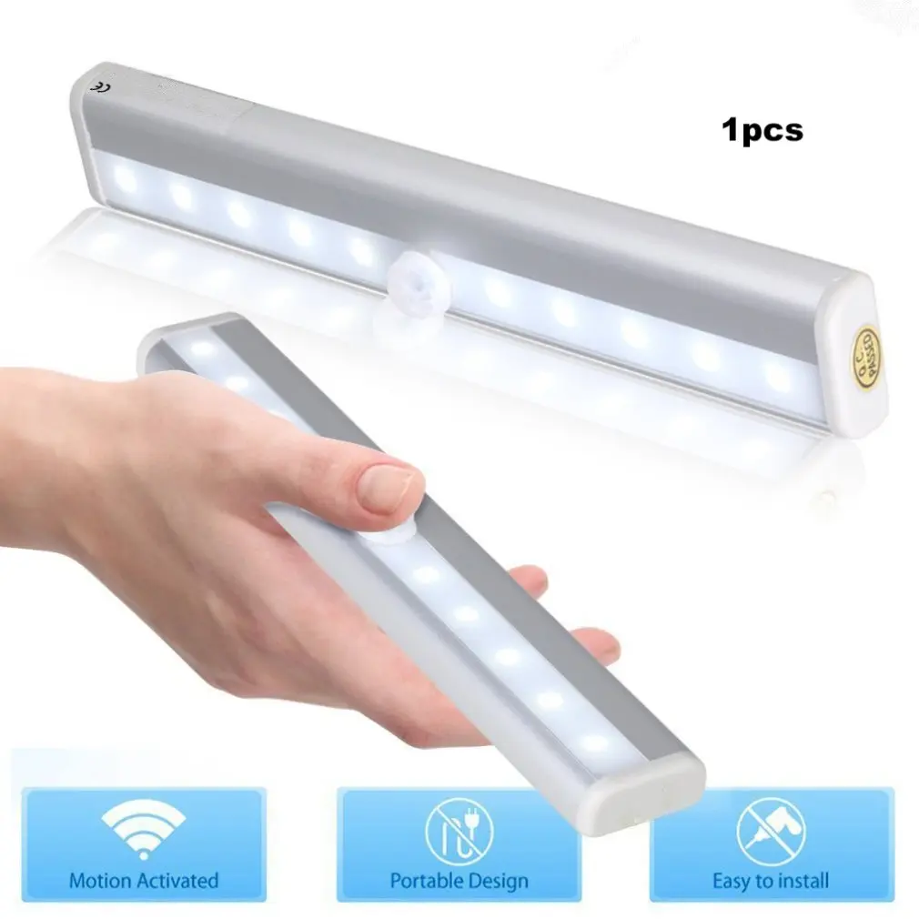  Smart Led Night Light Human infrared Induction Sensor Light Battery Recharging Lamp 10 LED Wardrobe - 4000246811970