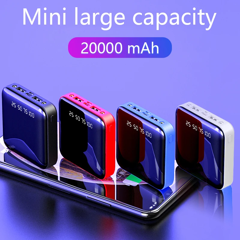 Mi ni power Bank, 20000 мА/ч, портативное зарядное устройство для быстрой зарядки, светодиодный внешний аккумулятор с двумя usb-портами, Внешнее зарядное устройство для iPhone Xiaomi mi 9